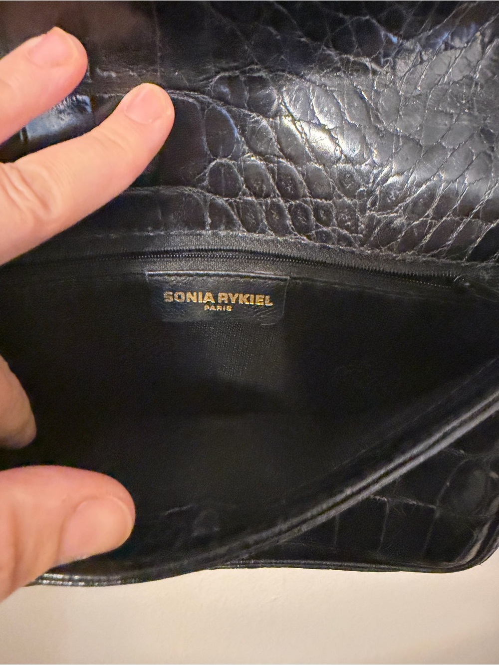 Sonia Rykiel Black Croc-Embossed Leather crossbody
